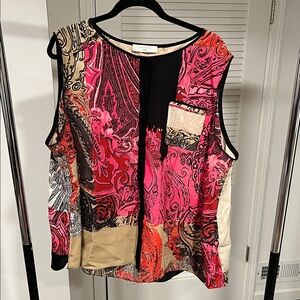 Tahari Pink Multi Paisley Patchwork Sleeveless Top